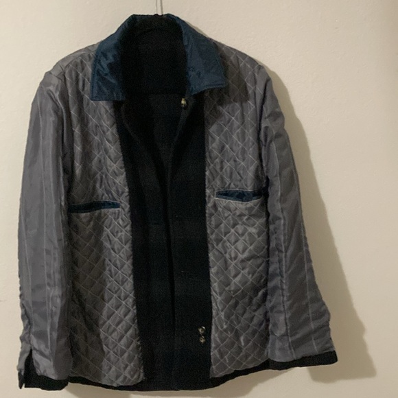 UTEX Wool Blend Black & Gray Plaid buttoned down Medium size jacket quilt lining - Picture 9 of 11